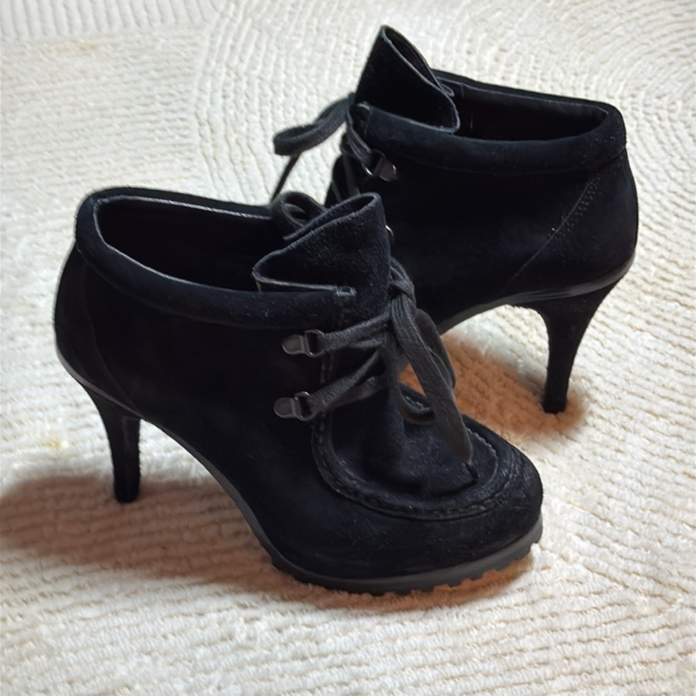 ASH poppy black suede lace up‎ ankle heels boots Sz 37 US 6 1/2